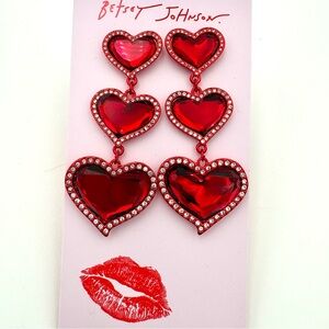 ❤️ Betsey Johnson Love Spell Drop Earrings – Red Hearts ❤️
